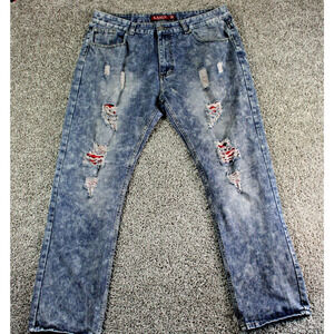 KAALU Distressed Acid Wash Jeans Mens 38x32 Blue Ripped Denim